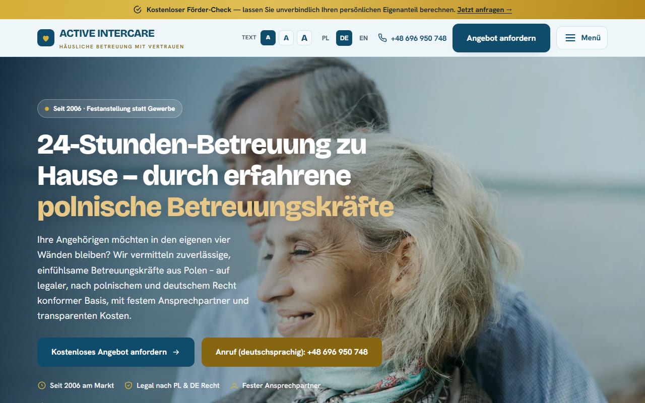 Active Intercare — Case Study · Recruiting-Portal + SEO / AEO