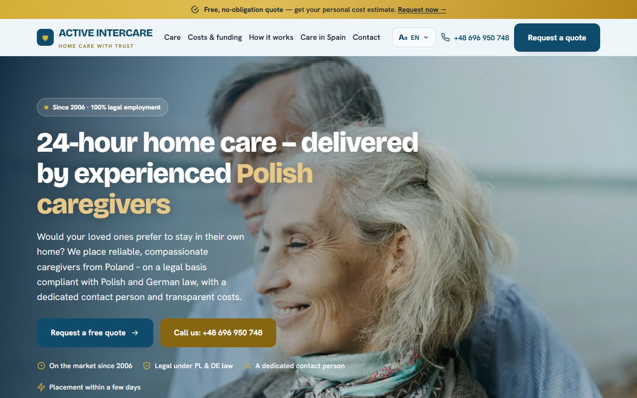 Active Intercare — Case study · Recruitment portal + SEO / AEO