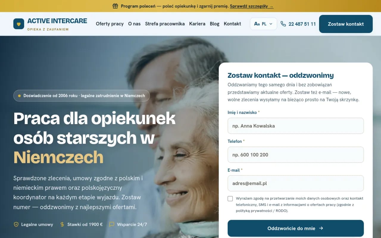 Active Intercare — Opieka — praca dla opiekunek