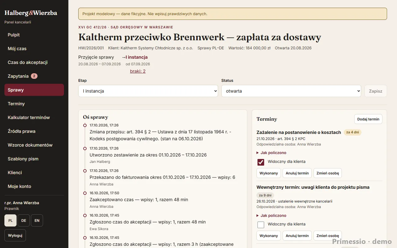 Program do obsługi kancelarii: sprawy, terminy, rozliczenia i portal klienta