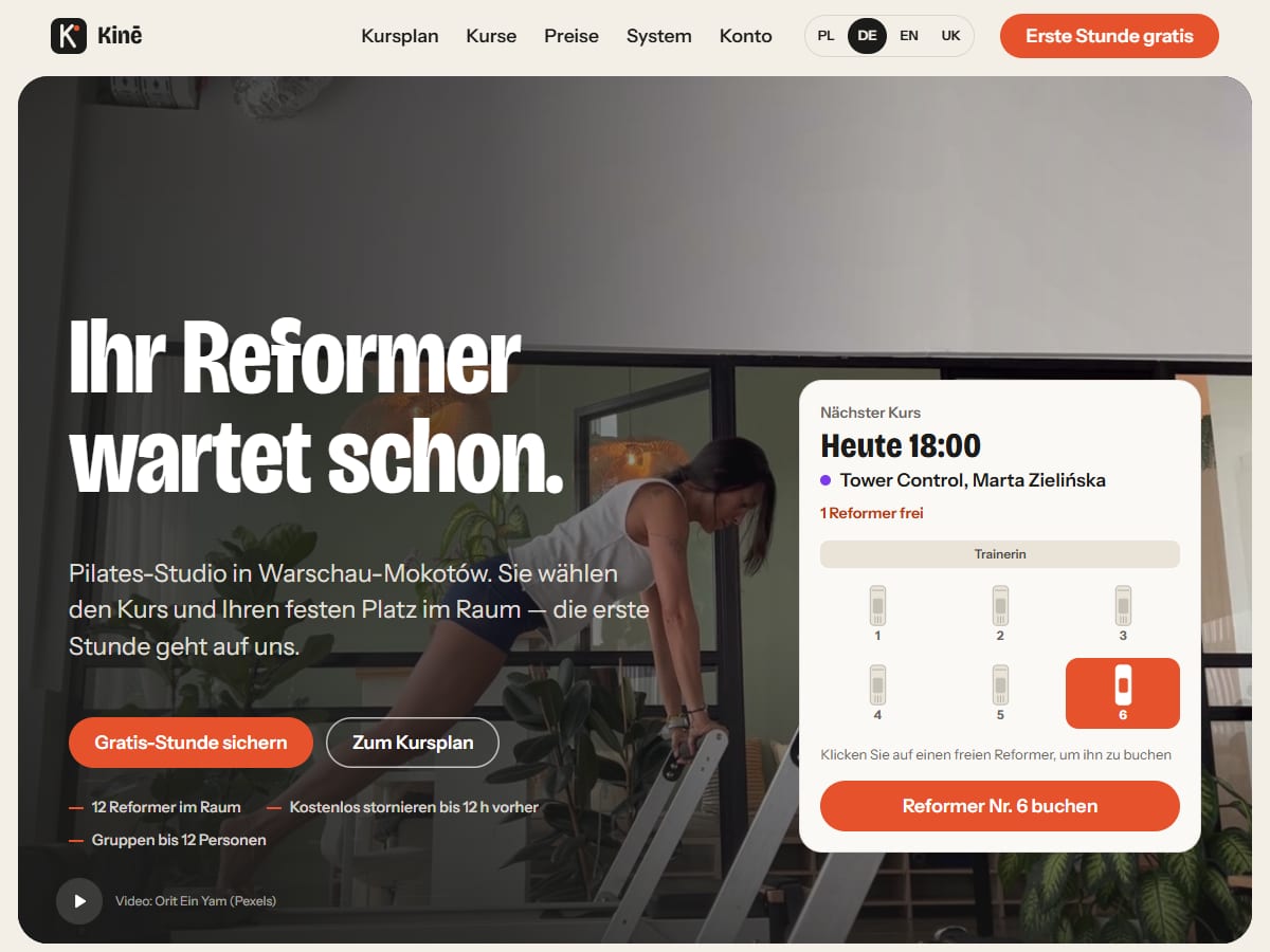 Kinē · Reformer & Pilates Studio — Modellprojekt · Website + Studio-Software