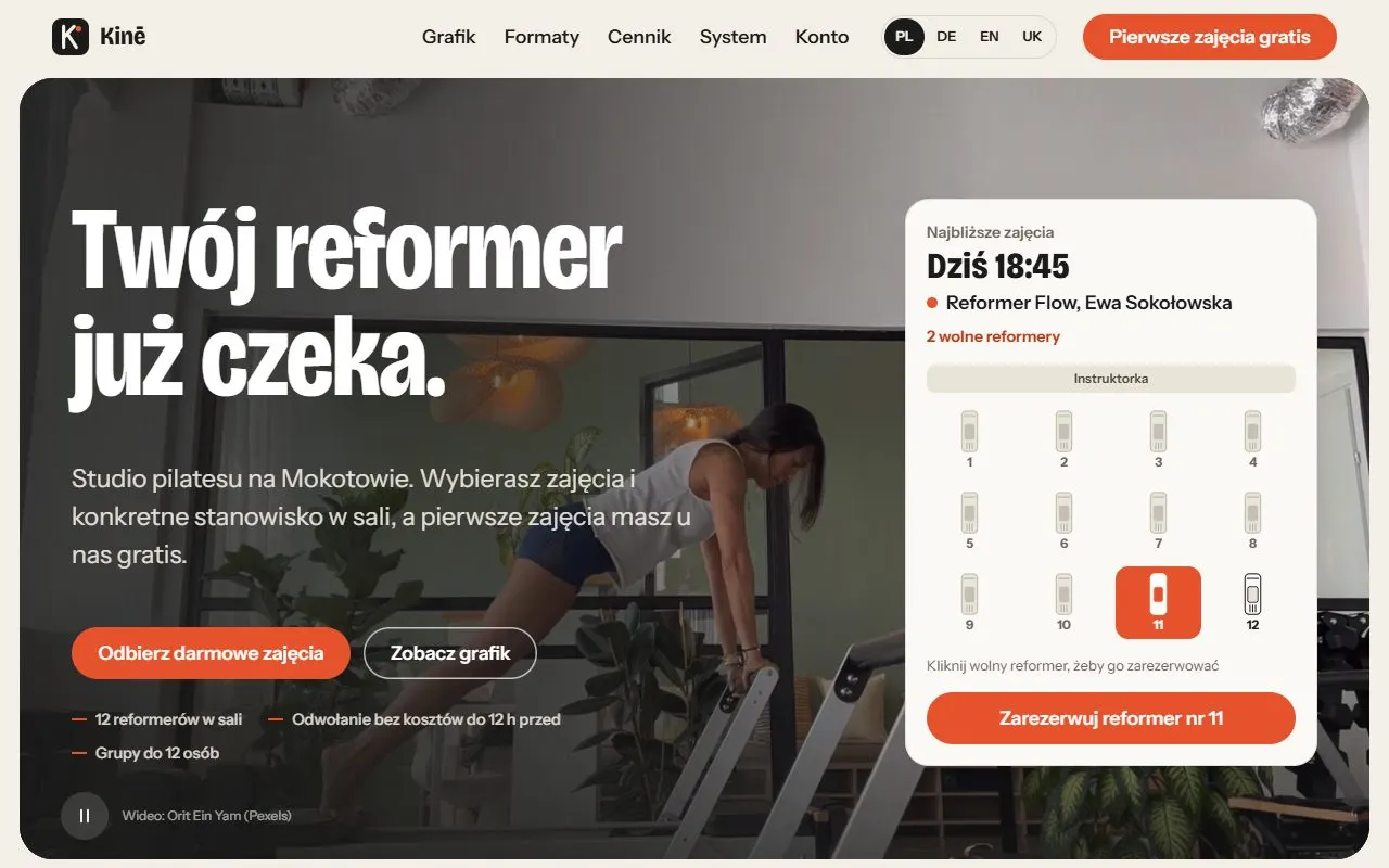 Kompleksowy system obsługi studia pilatesu i fitness — razem ze stroną WWW