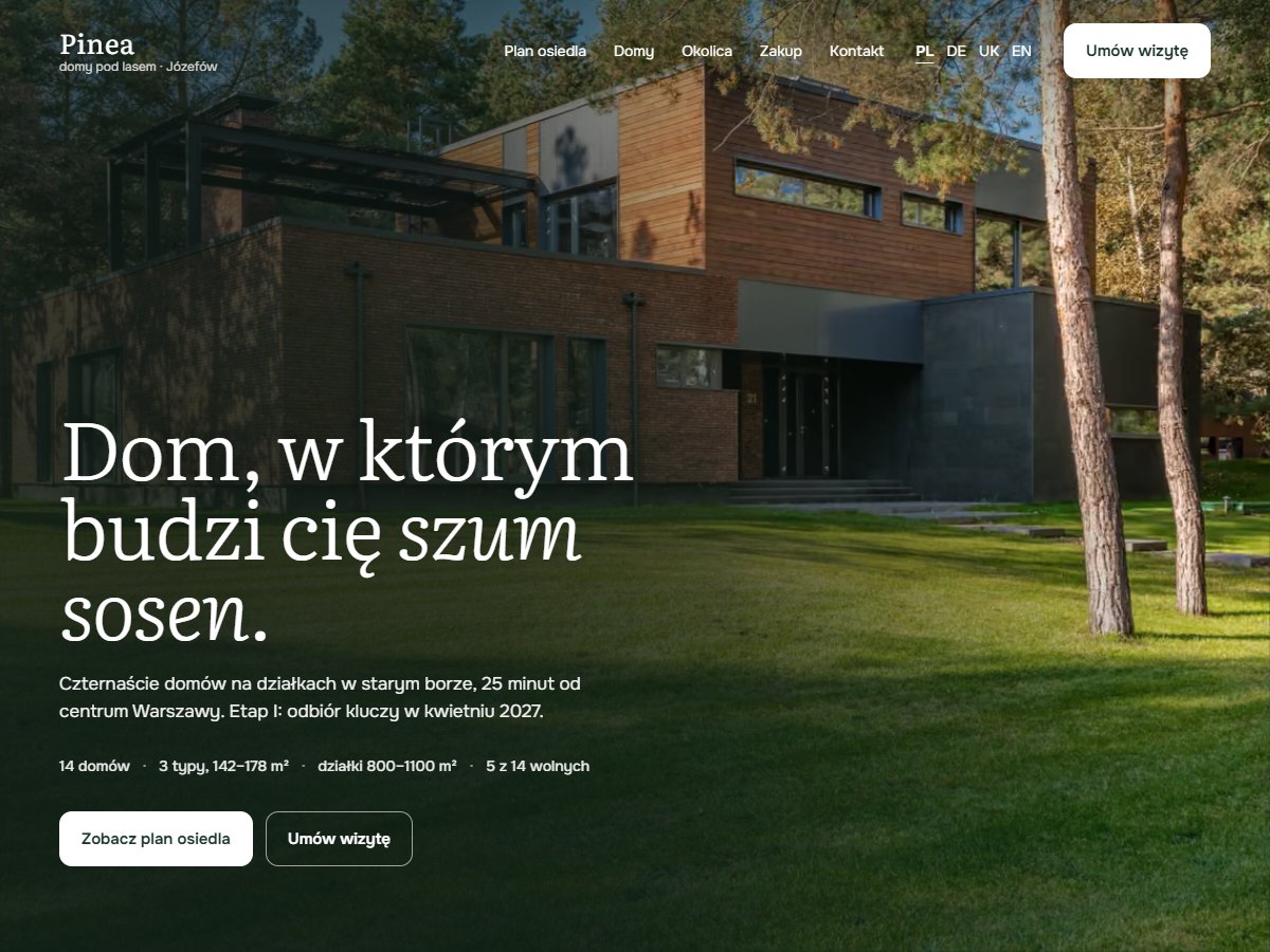 Pinea · domy pod lasem — Projekt modelowy · Portal inwestycji deweloperskiej