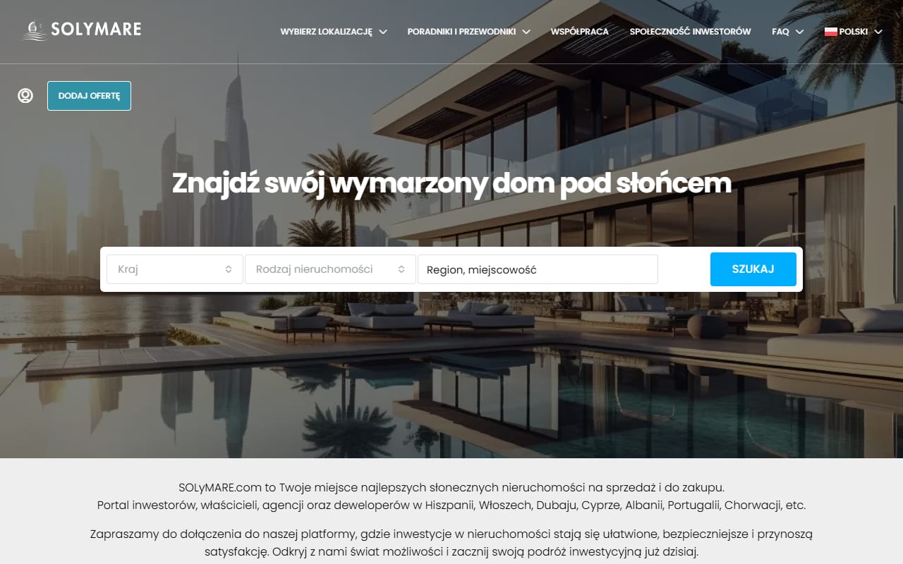 Solymare — Case study · Portal / marketplace nieruchomości